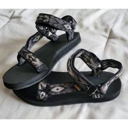 TEVA Women's Original Universal Black Gray Diamond Pattern Sandals, Size 7
