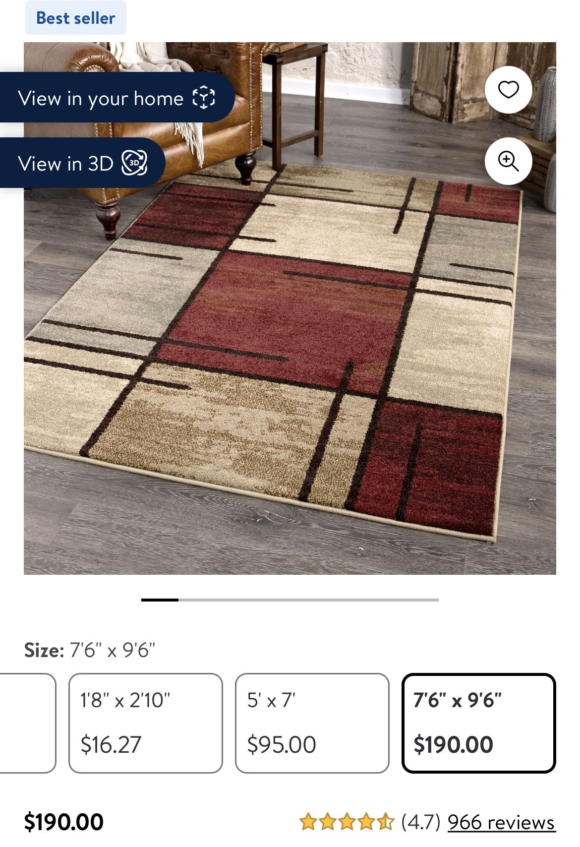 Better Homes & Gardens Spice Grid 7'6" X 9'6" Rouge Area Rug - NEW