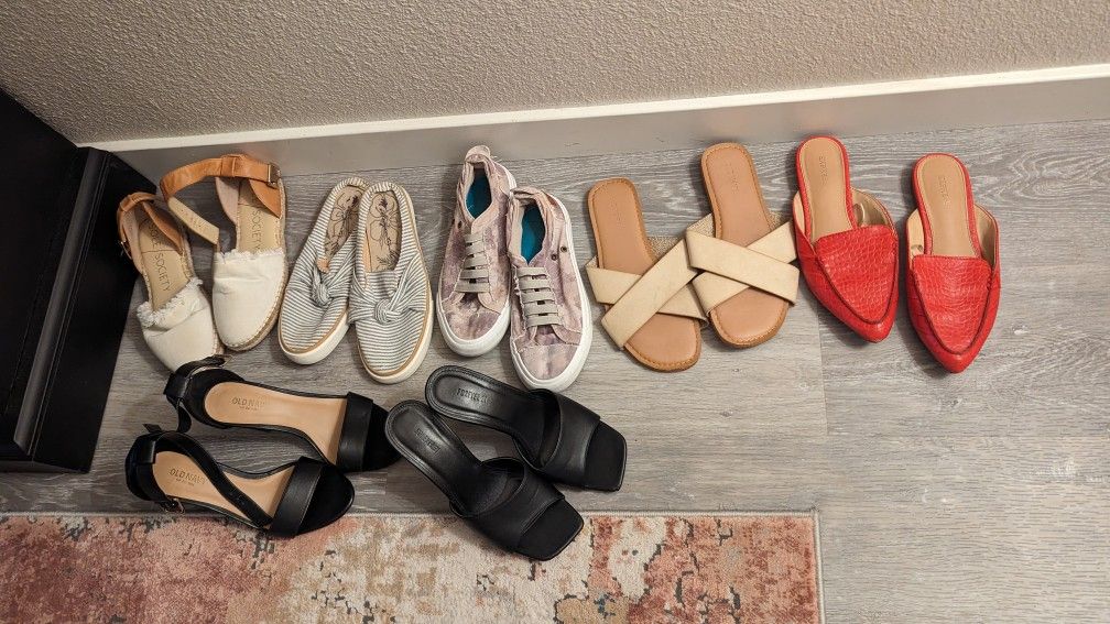 Sneakers, heels, sandals, mules