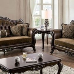 Brand New Dark Cherry & Brown Elegant Sofa & Loveseat (Pillows Included)