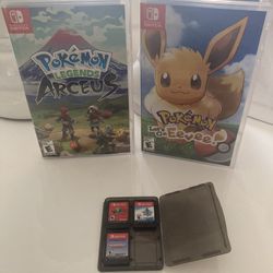 5 Nintendo Switch Games - Pokémon Let’s Go Eevee - Pokémon Legends Arceus - Pokémon Sword - Super Mario Odyssey - Monopoly