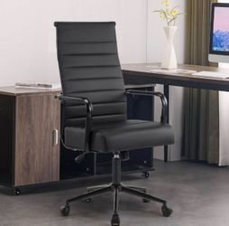 Office Desk Chair, Modern Leather Conference Room Chairs with High Back,Wheels and Arms, Ergonomic Executive Ribbed Height Adjustable Swivel (DD4)