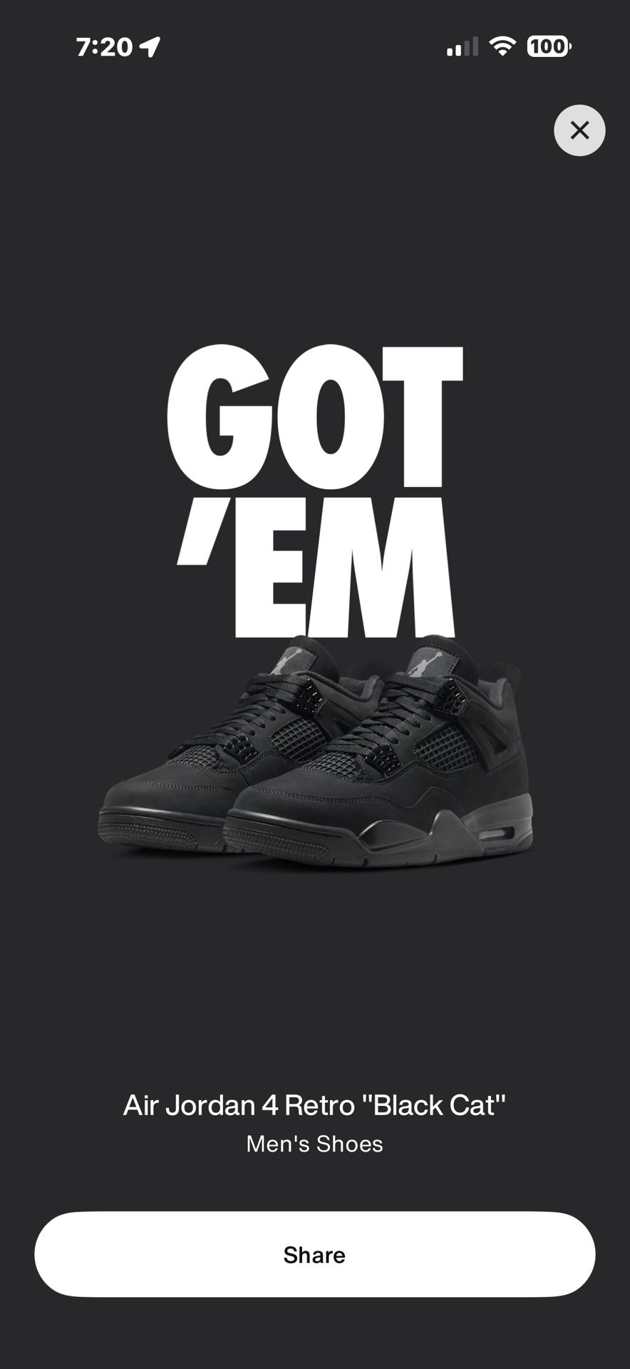 Nike Jordan 4 Retro Black Cat Size 9.5 Men