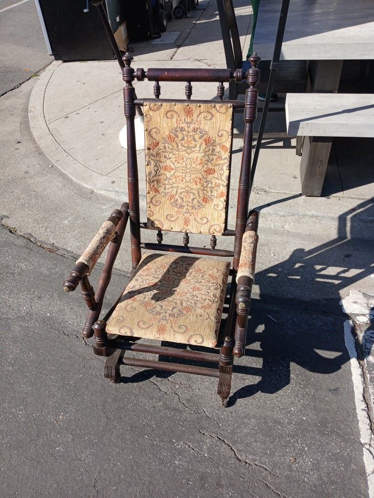 Antique Spindle Plaform Rocker Rocking Chair Needle Point Design.