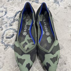 Rothy's Olive Green Camo Knit The Point Recycled Material Ballet Flats Size W 10