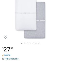 Small Changing Pads Covers (2 Pack) Gray + White. Fits Convertible Crib Changing Combo. 100% Cotton.