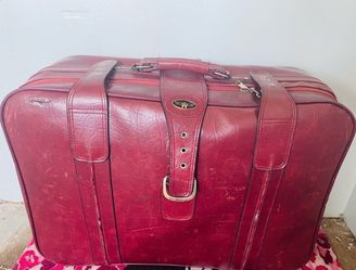 Sears Vintage Burgundy Leather Travel Luggage 3 Piece SET