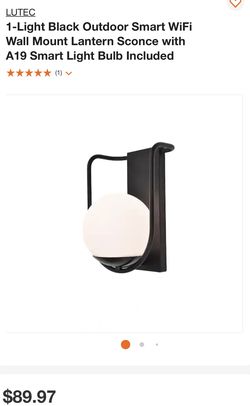 1-Light Black Outdoor Smart WiFi Wall Mount Lantern Sconce with A19 Smart Light Bulb Included