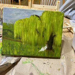 Original Painting Girl Under Willow Tree