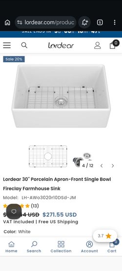 Lordear 30" Porcelain Fireclay Farmhouse Sink