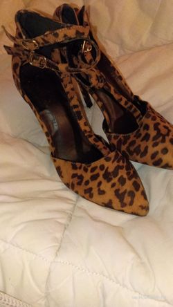 CHARLOTTE RUSSE Leopard Print Stiletto Heels with Ankle Straps