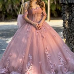 Pink Quinceañera Dress With Bow 