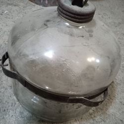 Antique Glass Jar 1920s Stove Oil Kerosene Holder Metal Bail Spring Pressure Fill Bottle Terrarium Collection Jar Dominion Glass Co Canada