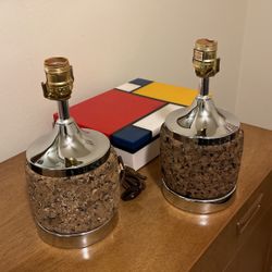 Cork And Chrome Table Lamp Pair Circa 1970s