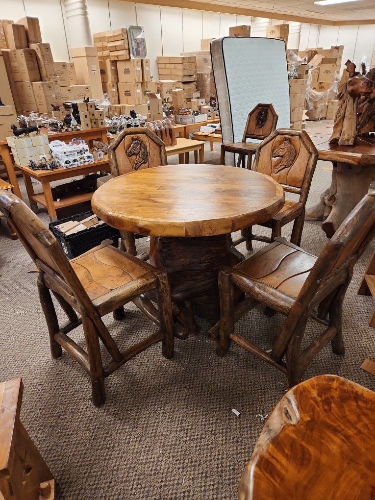 Set of 4 hand carved solid tank bar stools 24 inch seat height.