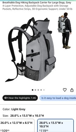 Backpack Carrier for Large Dogs, Grey