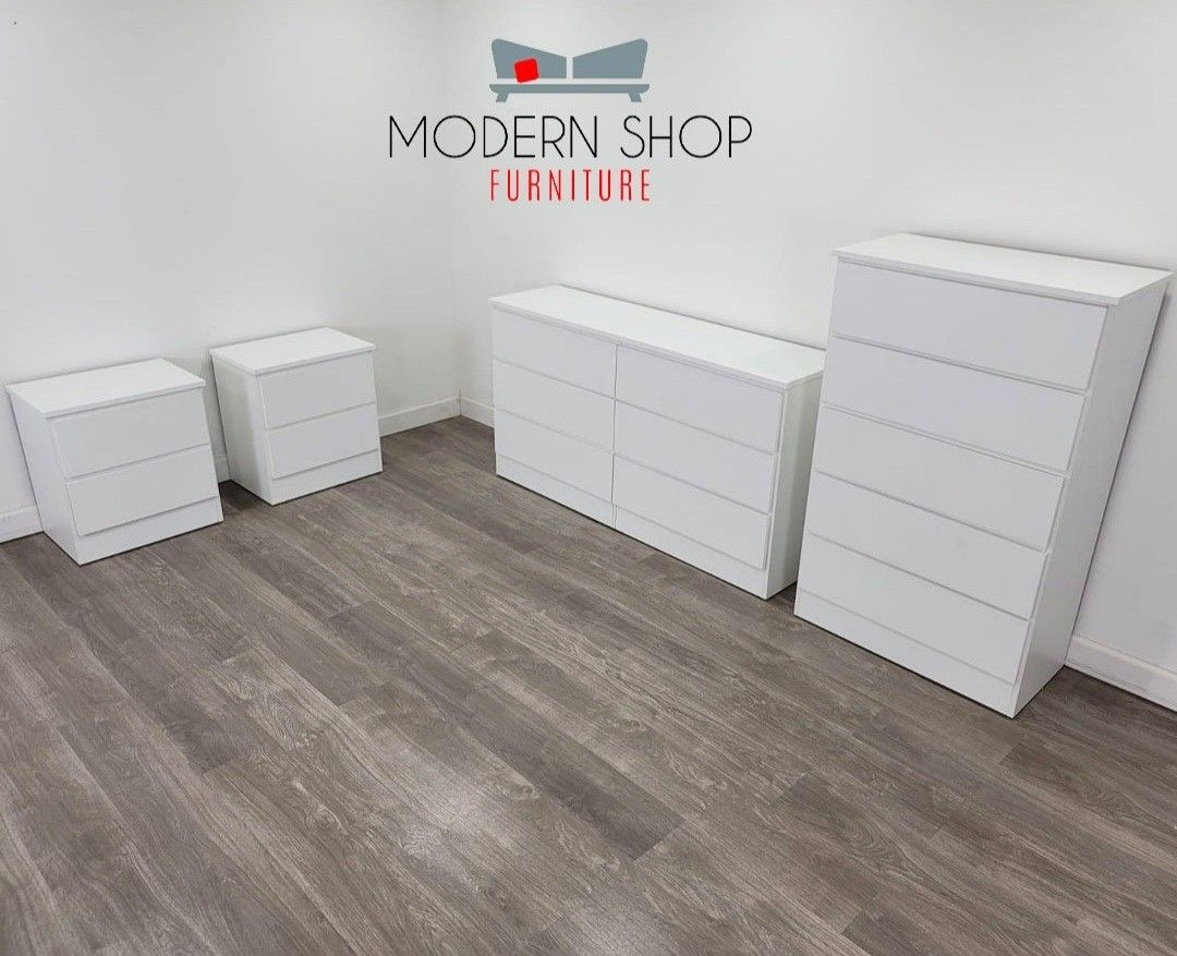 DRESSER, CHEST AND TWO NIGHTSTANDS