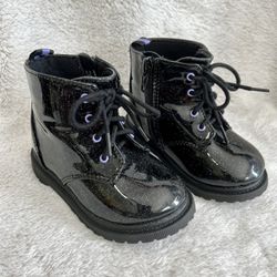 Black Sparkly Charol Toddler Boots Size 6