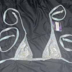 Sparkly Silver Micro Bikini Top