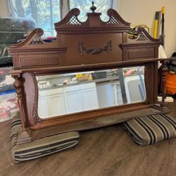 Huge Antique Mahogany Wood Mirror 