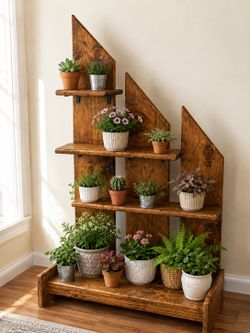 Handmade Rustic Wooden Plant & Display Shelf – Great for Plants, Decor, Books