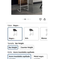 Armen Living Katherine Brushed stainless steel bar stool with black faux leather