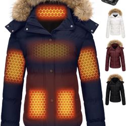 New xl Wulcea Graphene Heated Jacket coat winter snow blue fur hood