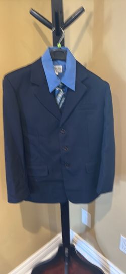 Boys Navy Blue Suit Set w/ Blue Shirt & Tie