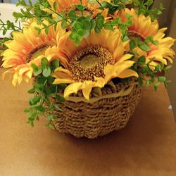 Silk Sunflower Basket (7.5"HX7.5"D); artificial Sunflower Basket