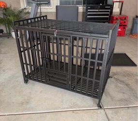 47 Inch Heavy Duty Dog Crate, Steel Escape Proof, Indoor Double Door Indestructible Dog Crate,