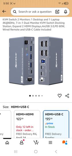 4K USB Type-C Docking KVM Switch Laptop& Desktop 2 Monitors 2 Computers USB-C & Dual HDMI