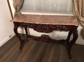 Carved Mahogany Console Table with Marble Top