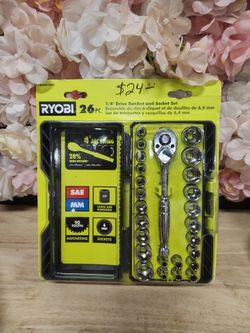 RYOBI
26-Piece 1/4 in. Drive Standard (SAE) and Metric Mechanics Ratchet Set and Socket Set