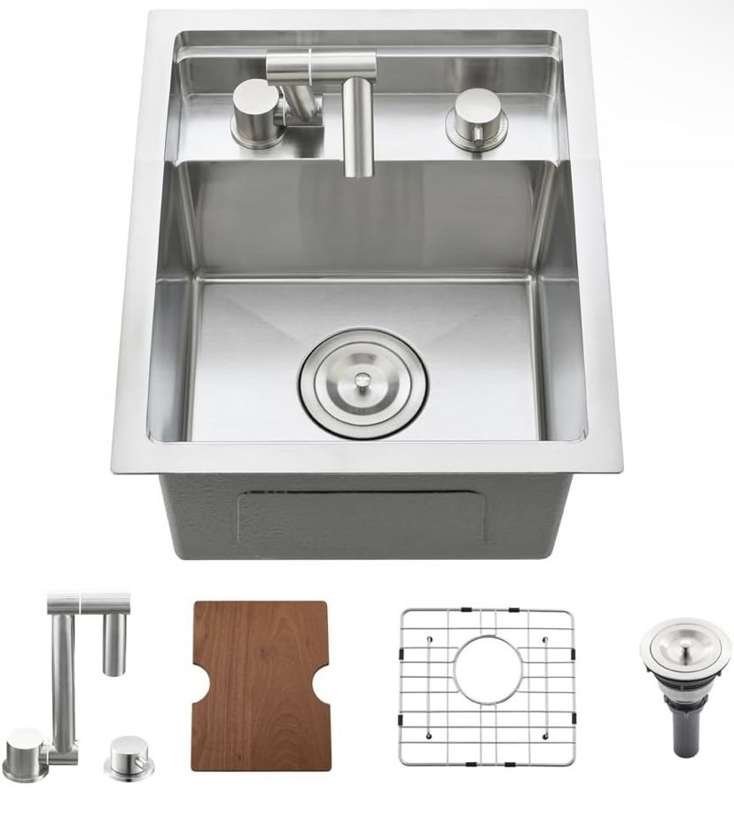  Bar Prep Sink Workstation with Faucet Foldable -15" x 18" 
