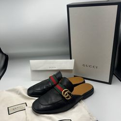 Gucci Princetown Leather Slipper Mule Black Double GG Size 7