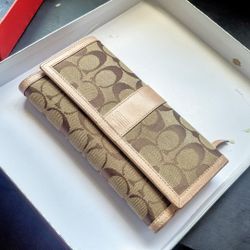 Real Coach Signature Leather Stripe Wallet With Checkbook 