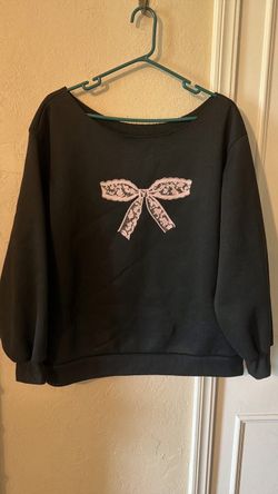 Black Sweatshirt with Pink Lace Bow Graphic