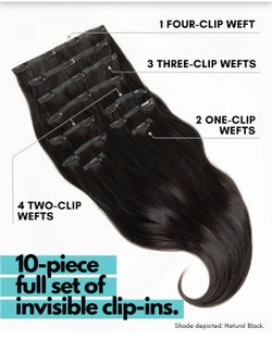 10-Piece Invisible Clip-In Hair Extensions  Dark brown 28 inches