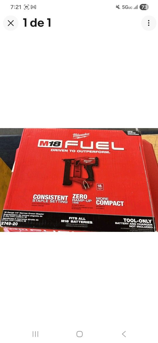BRAND NEW MILWAUKEE 2749-20  M18 FUEL 18GAUGE 1/4" NARROW CROWN STAPLER