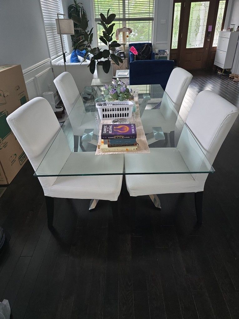 Modern Glass Dining Table With Chrome X-Base