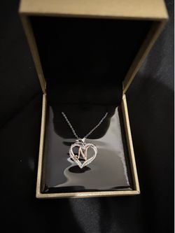 DERDALN Silver Heart Pendant Necklace with Letter Initial Cubic Zirconia