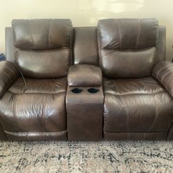 Power Brown Leather Recliner Loveseat