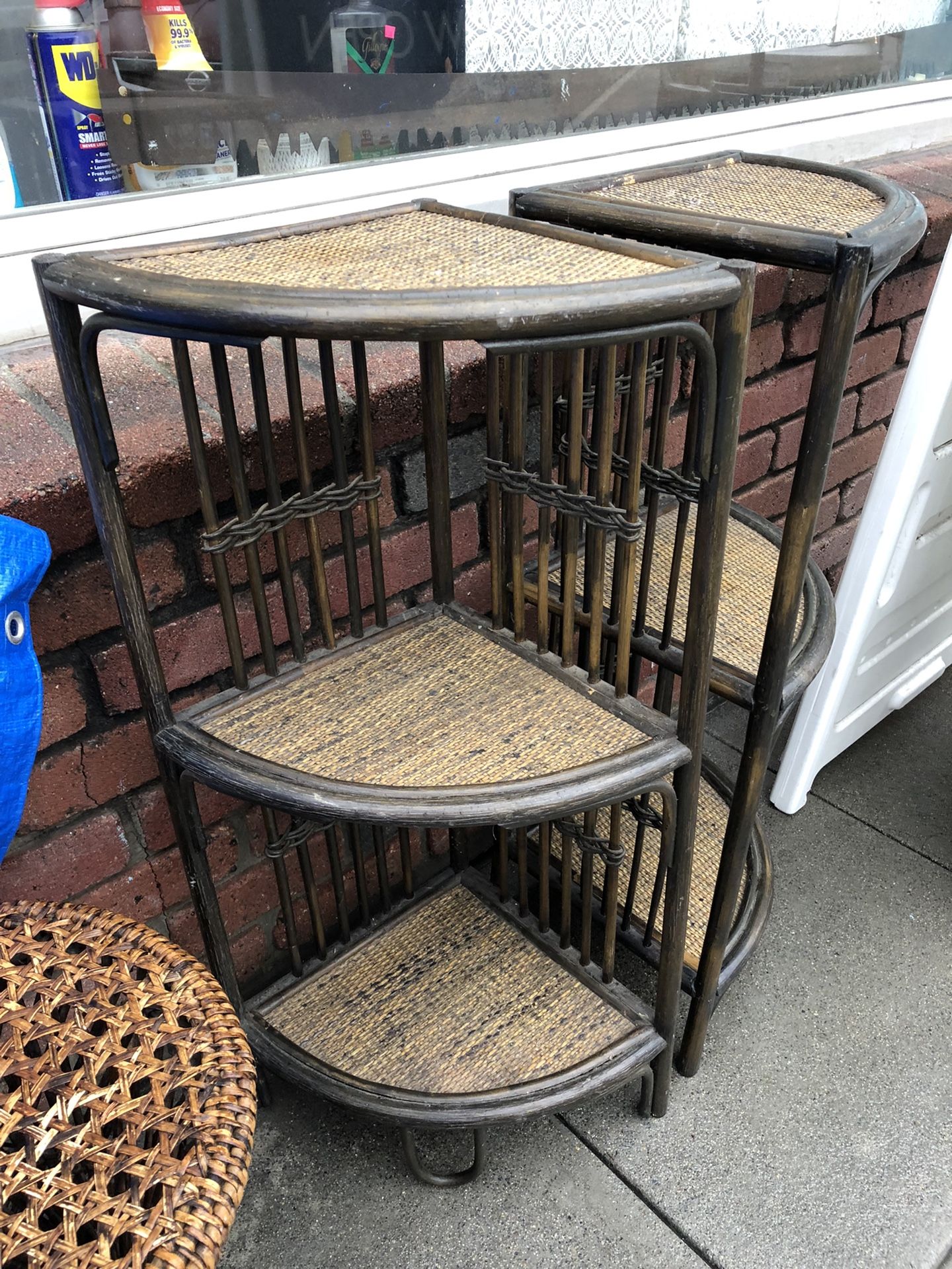 Small rattan corner shelf plant stand 16 x 12 x 32”