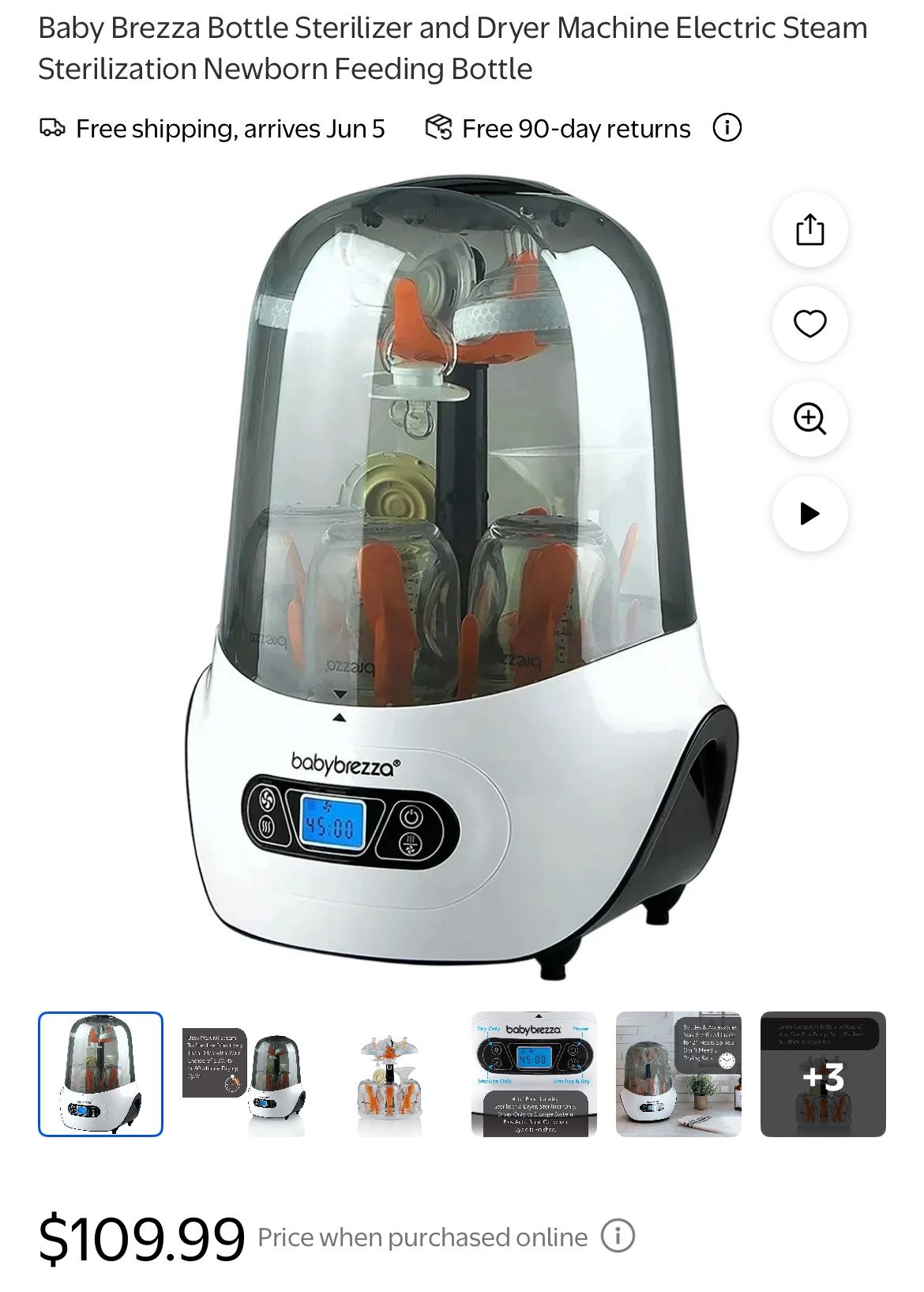 Baby Brezza Bottle Sterilizer and Dryer Machine Electric Steam Sterilization Newborn Feeding Bottle