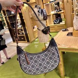 Tory Burch T Monogram Crescent Canvas Shoulder Bag