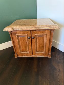 Granite Top Wood End Table with Storage