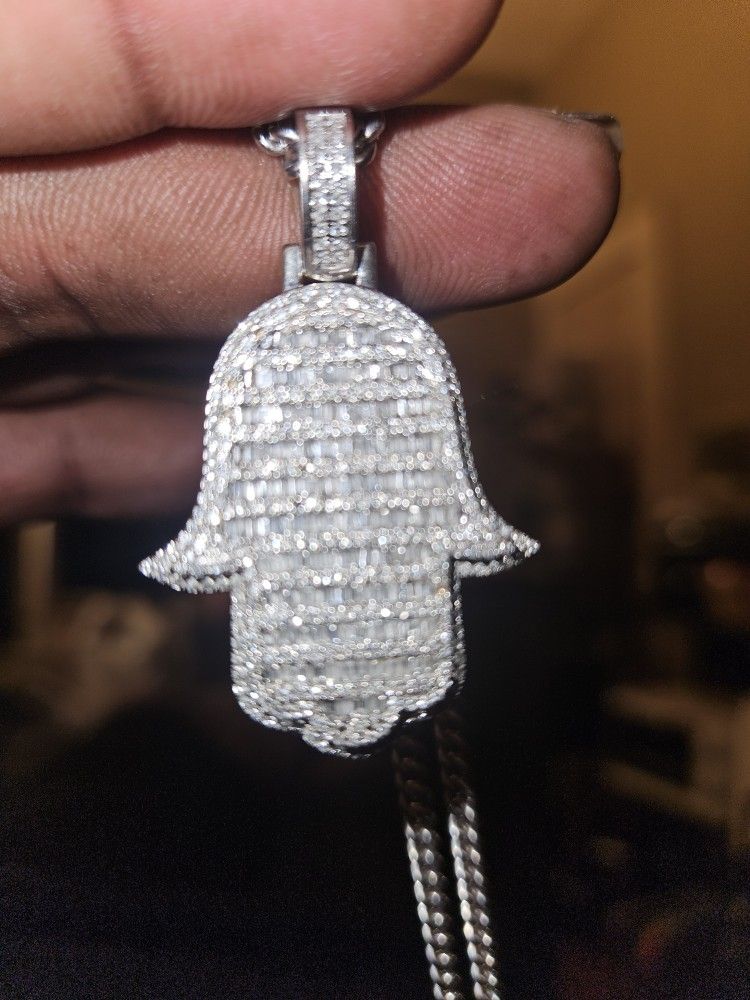 14k White Gold Hans With Real Natural Diamonds