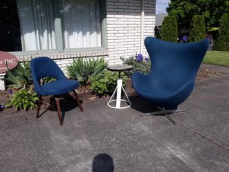 Midcentury egg chair reproduction and other matching chair