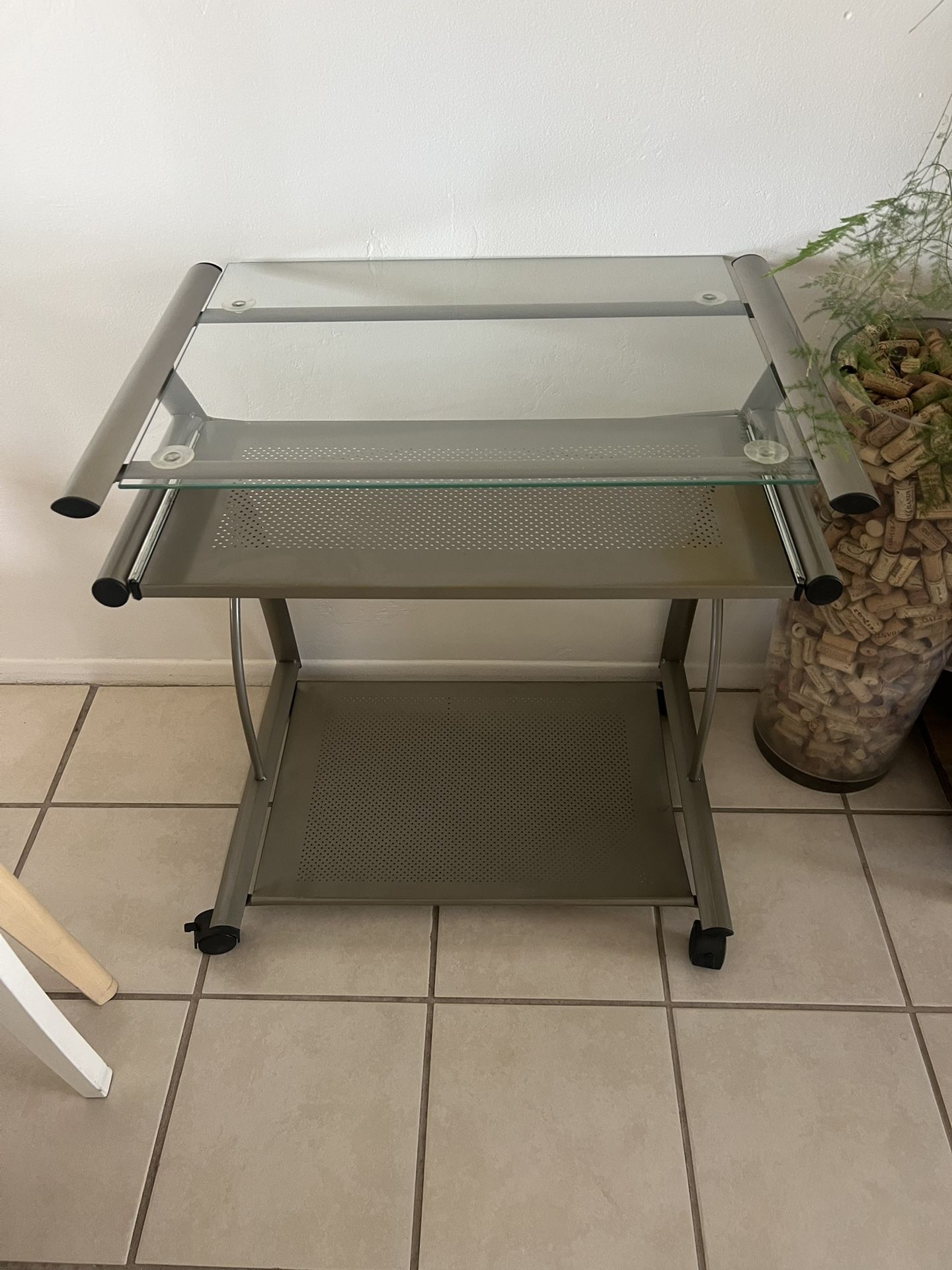 Glass Top Rolling Computer Desk And Cart!