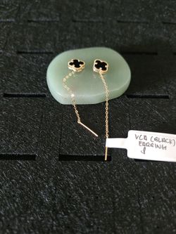 18K Gold VCA Black Alhambra Earings